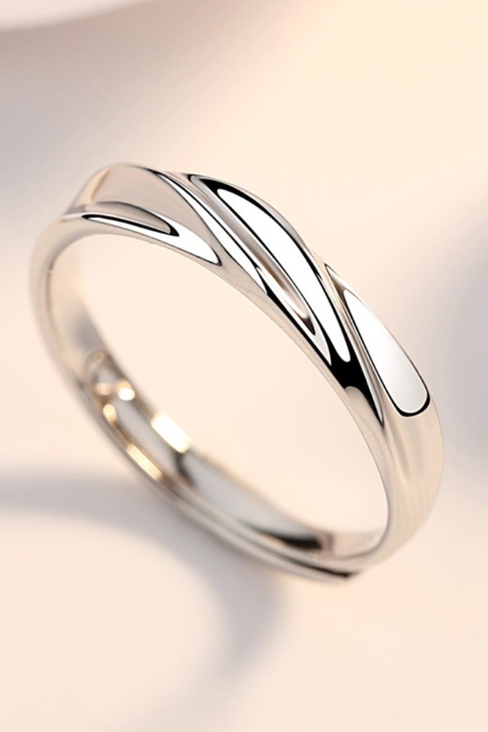 S999 pure silver white gold-plated adjustable couple's ring set - Image 5