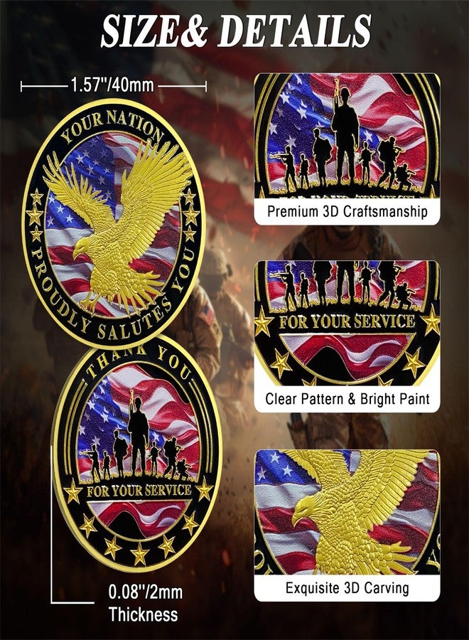 ASmileIndeep 24 Pcs Military Challenge Coins - Thank You for Your Service Bulk Veterans Challenge Coin Military Appreciation Gifts for Men Women Veterans Army - Image 3