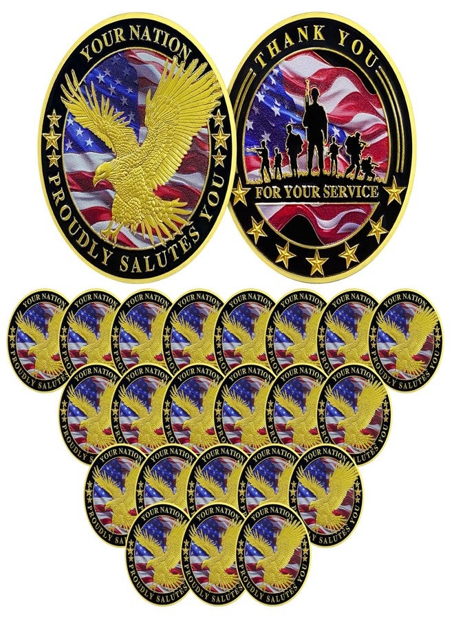 ASmileIndeep 24 Pcs Military Challenge Coins - Thank You for Your Service Bulk Veterans Challenge Coin Military Appreciation Gifts for Men Women Veterans Army - Image 1