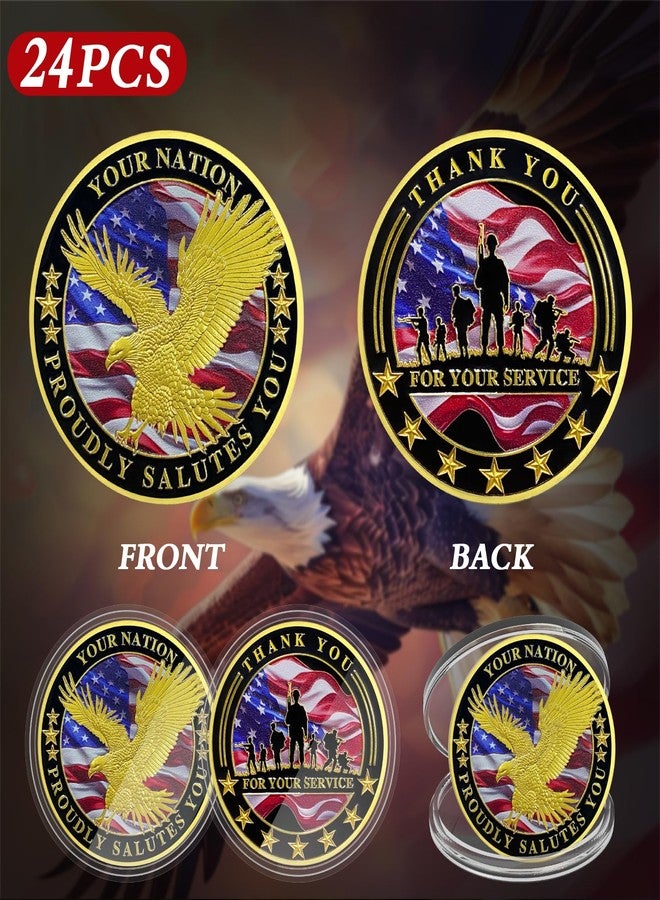 ASmileIndeep 24 Pcs Military Challenge Coins - Thank You for Your Service Bulk Veterans Challenge Coin Military Appreciation Gifts for Men Women Veterans Army - Image 2