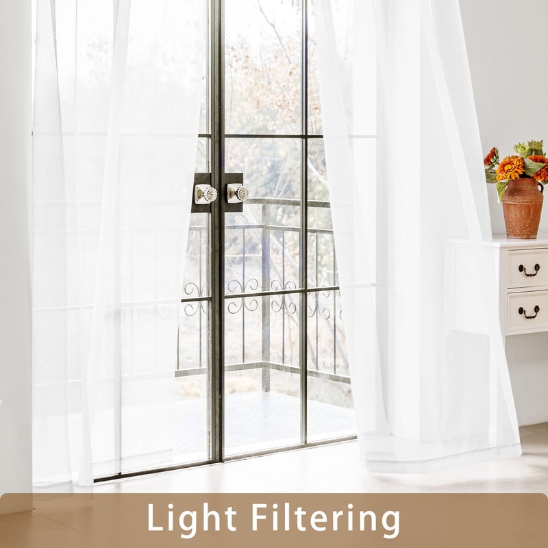 ABLUEN White Sheer Curtains 108 Inches Extra Long, Privacy Semi Sheer Curtains for Living Room Bedroom, Light Filtering Rod Pocket Voile Window Drapes 2 Panels Set, Each 42" W x 108" L - Image 3