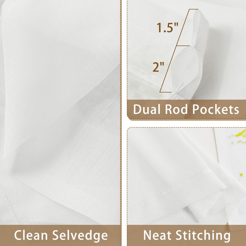 ABLUEN White Sheer Curtains 108 Inches Extra Long, Privacy Semi Sheer Curtains for Living Room Bedroom, Light Filtering Rod Pocket Voile Window Drapes 2 Panels Set, Each 42" W x 108" L - Image 5