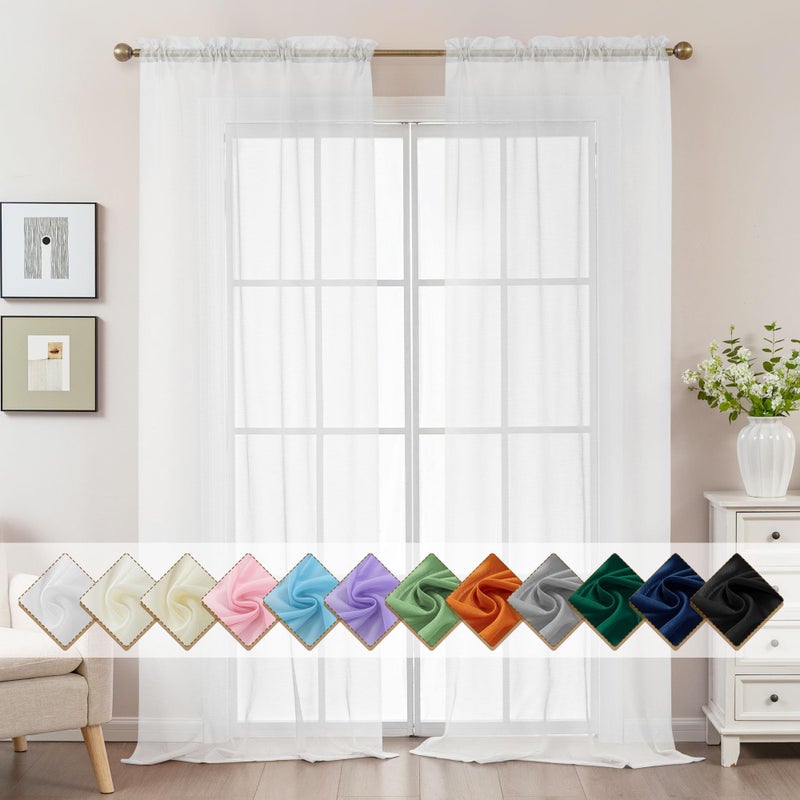ABLUEN White Sheer Curtains 108 Inches Extra Long, Privacy Semi Sheer Curtains for Living Room Bedroom, Light Filtering Rod Pocket Voile Window Drapes 2 Panels Set, Each 42" W x 108" L - Image 1