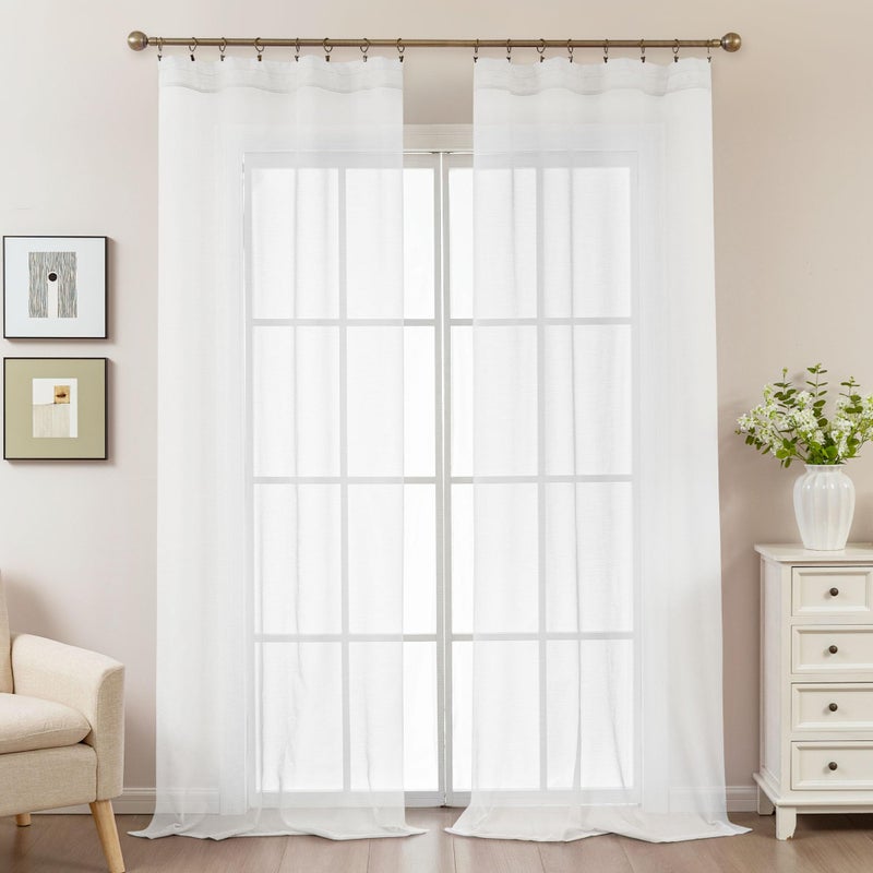 ABLUEN White Sheer Curtains 108 Inches Extra Long, Privacy Semi Sheer Curtains for Living Room Bedroom, Light Filtering Rod Pocket Voile Window Drapes 2 Panels Set, Each 42" W x 108" L - Image 2