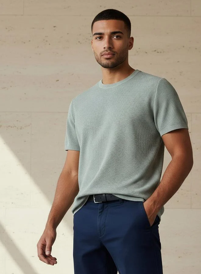Splash FAV Men Regular Fit Crew Neck Short Sleeves Textured T-shirt