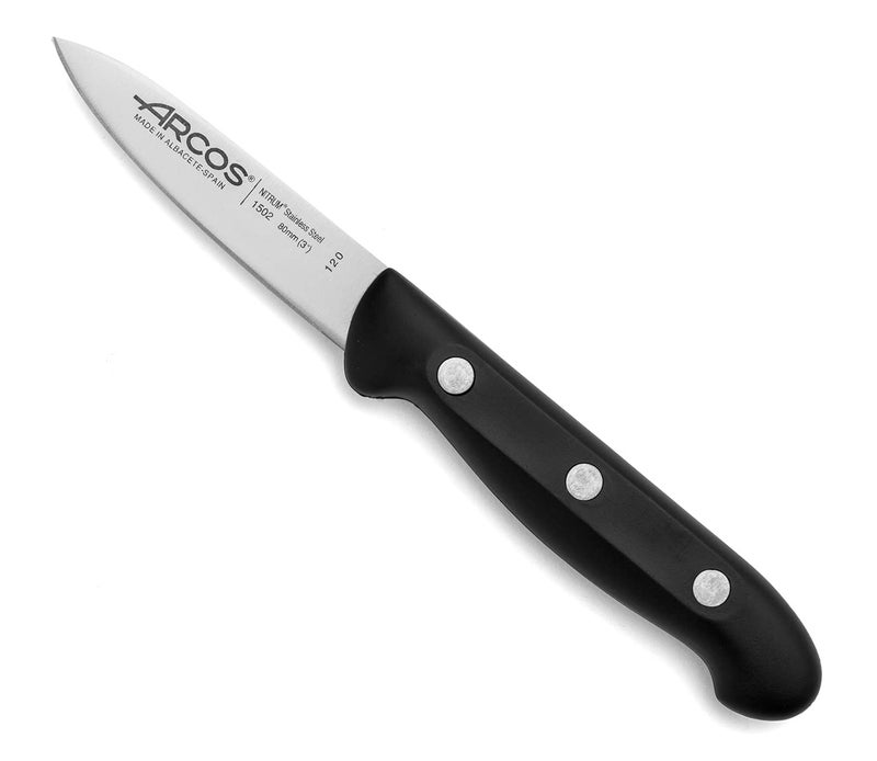 Arcos Paring Knife 3 Inch Stainless Steel. Professional Kitchen Knife for Peeling Fruits and Vegetables. Ergonomic Polyoxymethylene Handle and 80mm Blade. Series Maitre. Color Black - Image 1