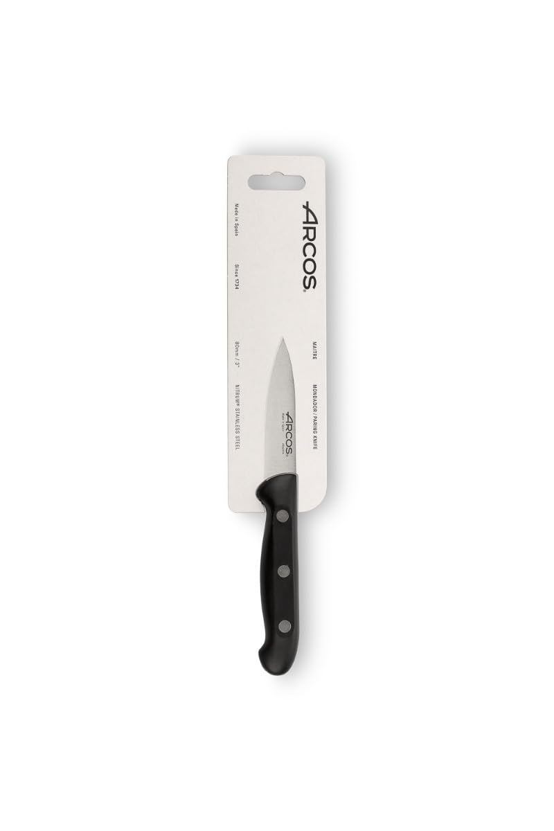 Arcos Paring Knife 3 Inch Stainless Steel. Professional Kitchen Knife for Peeling Fruits and Vegetables. Ergonomic Polyoxymethylene Handle and 80mm Blade. Series Maitre. Color Black - Image 2
