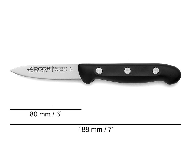 Arcos Paring Knife 3 Inch Stainless Steel. Professional Kitchen Knife for Peeling Fruits and Vegetables. Ergonomic Polyoxymethylene Handle and 80mm Blade. Series Maitre. Color Black - Image 3