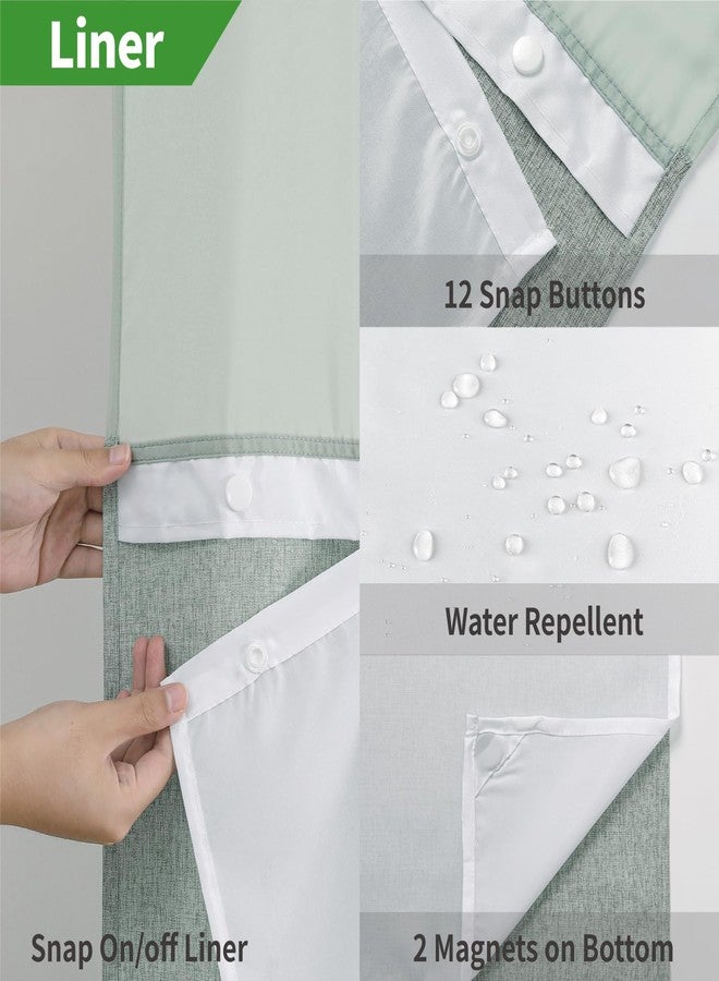 eachope No Hooks Needed Linen Textured Shower Curtain with Snap-in Fabric Liner Set,Hotel Luxury Decor Shower Curtains for Bathroom with Mesh Top Window,Waterproof & Washable,71Wx74H,Sage Green - Image 5