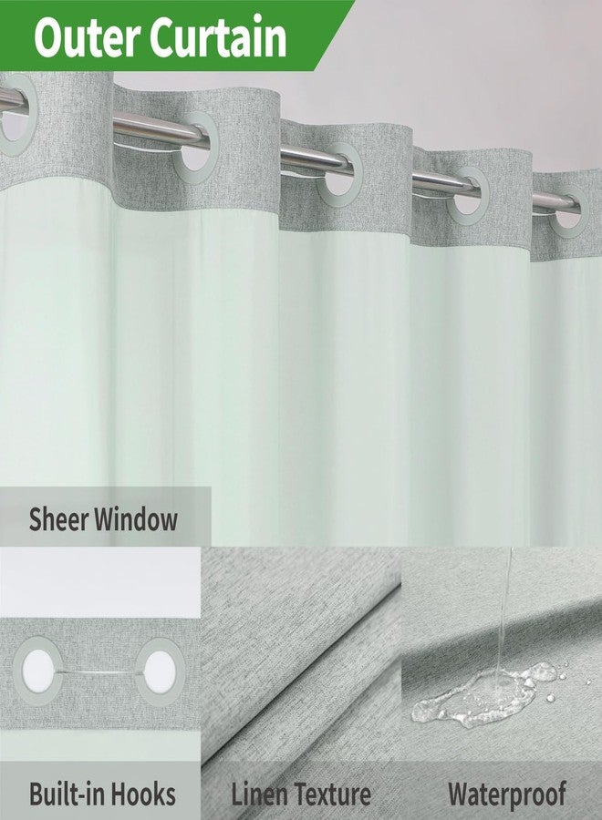 eachope No Hooks Needed Linen Textured Shower Curtain with Snap-in Fabric Liner Set,Hotel Luxury Decor Shower Curtains for Bathroom with Mesh Top Window,Waterproof & Washable,71Wx74H,Sage Green - Image 3