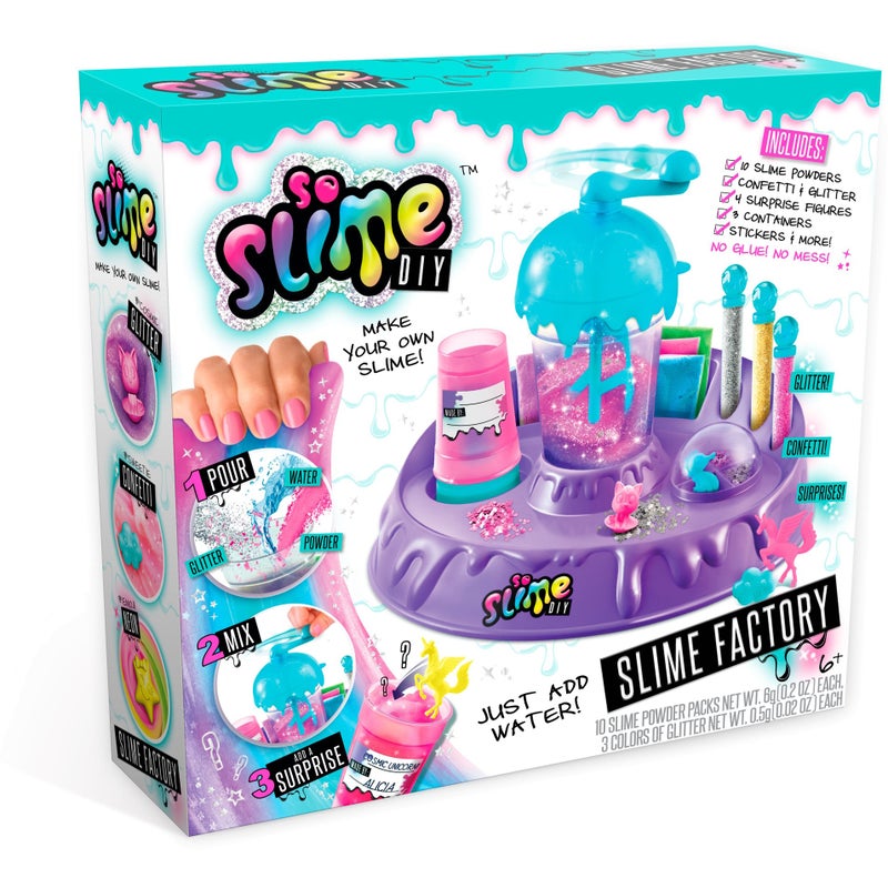 Canal Toys So Slime DIY Slime Factory Kit by Canal Toys â€“ Make 10 Colorful Slimes â€“ Just Add Water, No Glue or Mess â€“ Includes Glitter, Confetti & Surprise Figures â€“ Fun Slime Making Kit for Kids Ages 6+