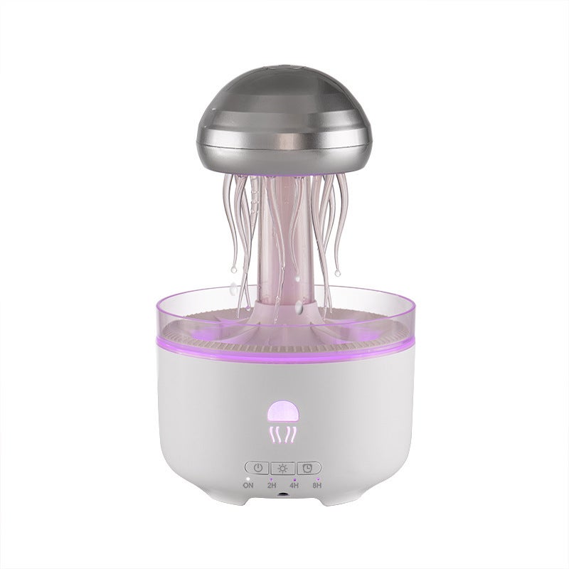 NAGOMI White Ultrasonic Aroma Diffuser with Rotating Jellyfish Design, Colorful Atmosphere Light, and Rain Effect - Image 1