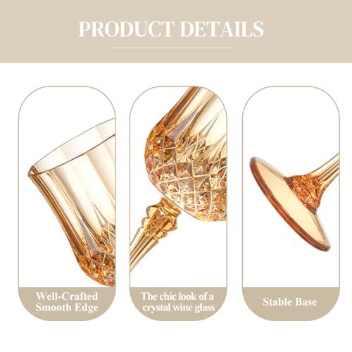 XUWAIDSGN 24 Pcs 7oz Plastic Vintage Wine Glasses Drinking Glasses Unbreakable Wedding Glassware Crystal Water Goblets Reusable Drinkware Vintage Champagne Flutes (24, Amber) - Image 3