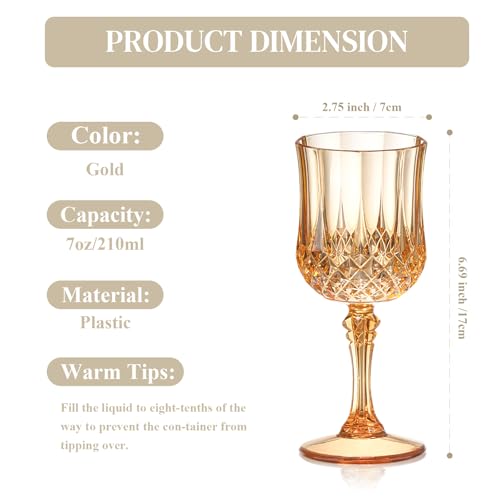 XUWAIDSGN 24 Pcs 7oz Plastic Vintage Wine Glasses Drinking Glasses Unbreakable Wedding Glassware Crystal Water Goblets Reusable Drinkware Vintage Champagne Flutes (24, Amber) - Image 2