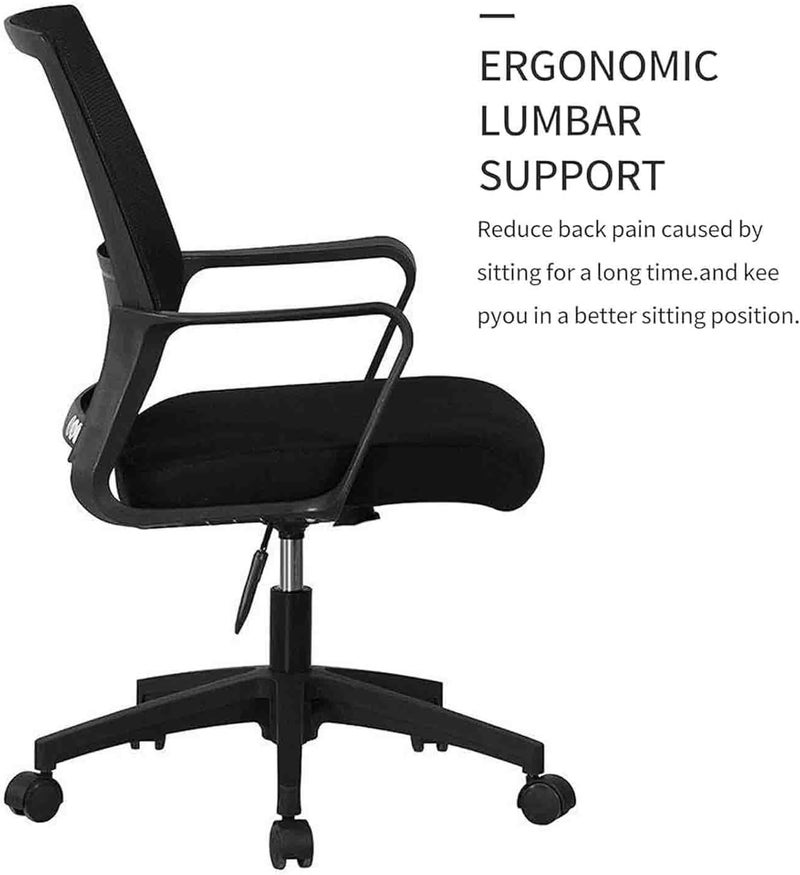 sulfar Office Chair,Comfort Ergonomic Height Adjustable Desk Chair with Lumbar Support Backrest (Black) - Image 5