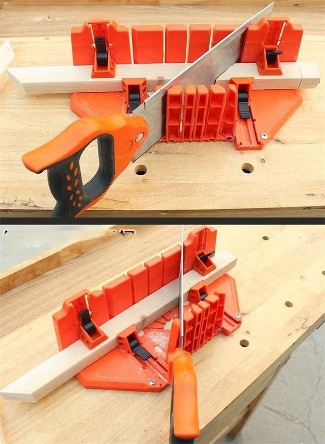 أداة قطع منشار خلفي بمشبك 45 درجة، صندوق منشار يدوي، صندوق تثبيت للنجارة، صندوق تخزين المنشار، صندوق ميتري مع منشار خلفي، تخزين بلاستيكي للأدوات اليدوية - Image 4