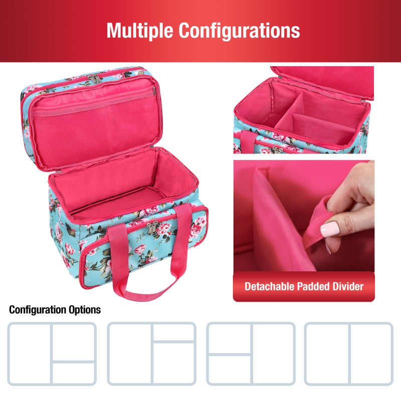 SINGER Sewing Accessories Organizer (Bag Only) â€“ Double Layer Portable Sewing Storage Bag | 2 Detachable Pouches and 18 Compartments, Large Sewing Supplies & Crafting Carry-All (Turquoise Floral) - Image 2