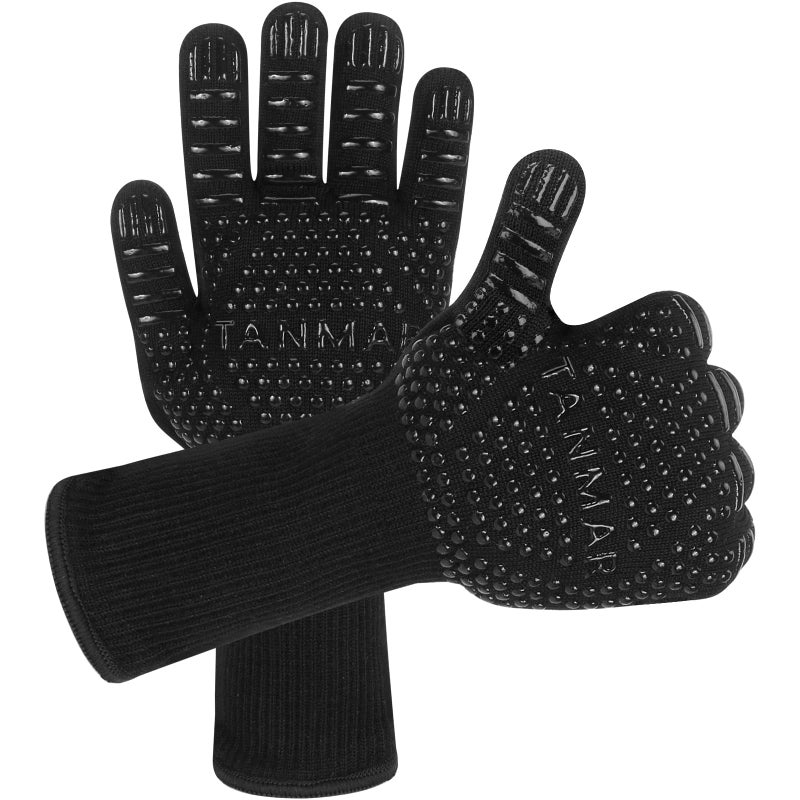 Tanmar BBQ Grill Gloves 1472F Extreme Heat Resistant Grilling Gloves NonSlip Oven Mitts Potholder Perfect for Barbecue Cooking Baking 1 Pair Black13 Length