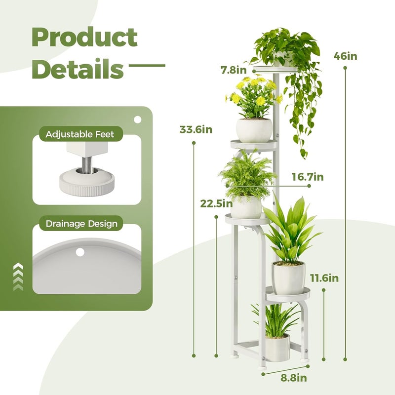 Bamworld Tall Plant Stand Indoor Outdoor Corner Metal Plant Pot Stand for Multiple Plants 4 Tier Heavy Duty Plant Rack for Patio Garden Balcony Living Room Bedroom (White) - Image 3