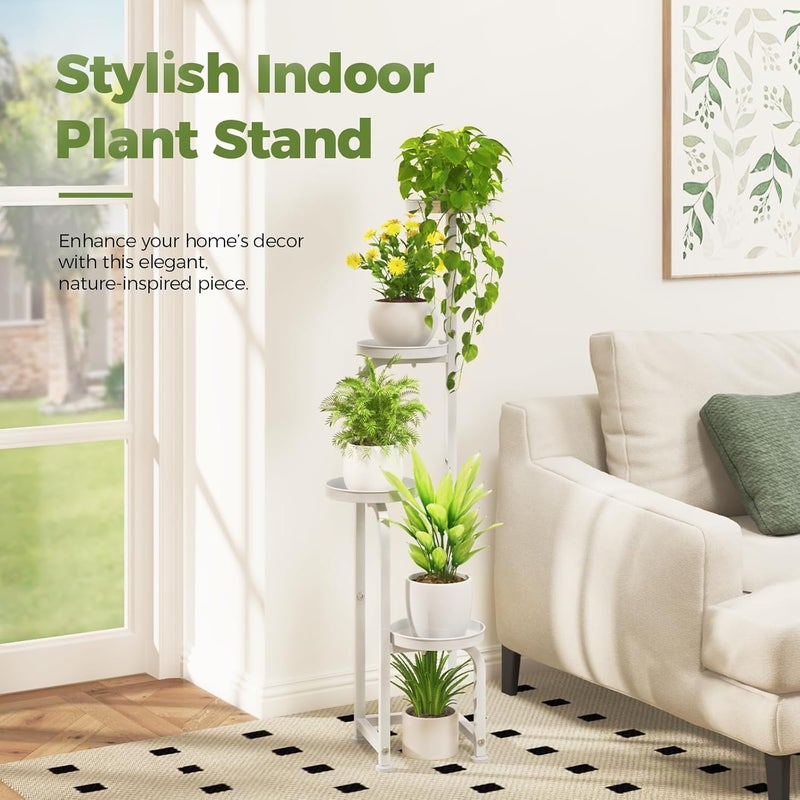 Bamworld Tall Plant Stand Indoor Outdoor Corner Metal Plant Pot Stand for Multiple Plants 4 Tier Heavy Duty Plant Rack for Patio Garden Balcony Living Room Bedroom (White) - Image 4