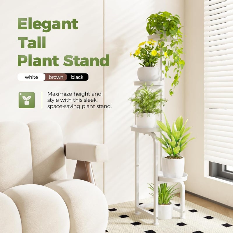Bamworld Tall Plant Stand Indoor Outdoor Corner Metal Plant Pot Stand for Multiple Plants 4 Tier Heavy Duty Plant Rack for Patio Garden Balcony Living Room Bedroom (White) - Image 5