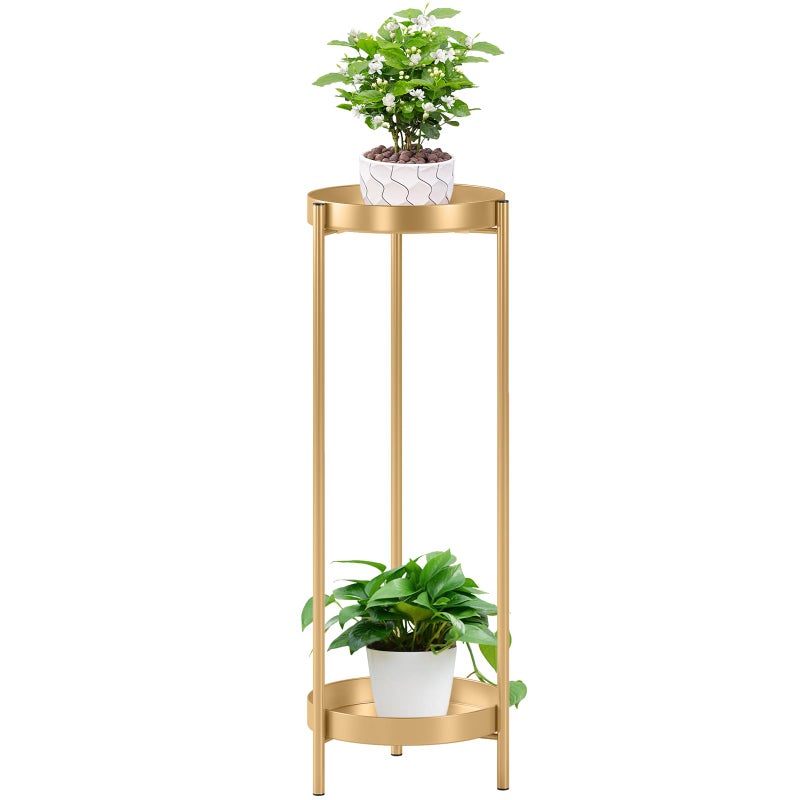 Philodwell Metal Gold Tall Plant Stand Indoor or Outdoor  30 inch 2 Tier Modern Corner Planter Shelf Rack with 2 Removable Display Shelves10 inch for Bedroom Living Room Balcony
