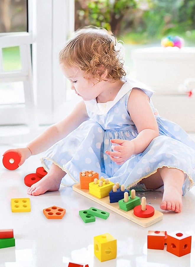 Geometric Shape and Color Recognition Wooden Sorting and Stacking Educational Toy - Montessori Toys for 1-3 Year Old Boys and Girls - Multicolor 29 * 6.60cm  - Image 5