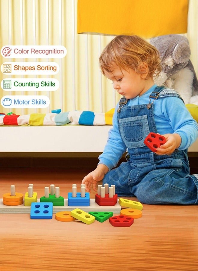 Geometric Shape and Color Recognition Wooden Sorting and Stacking Educational Toy - Montessori Toys for 1-3 Year Old Boys and Girls - Multicolor 29 * 6.60cm  - Image 4