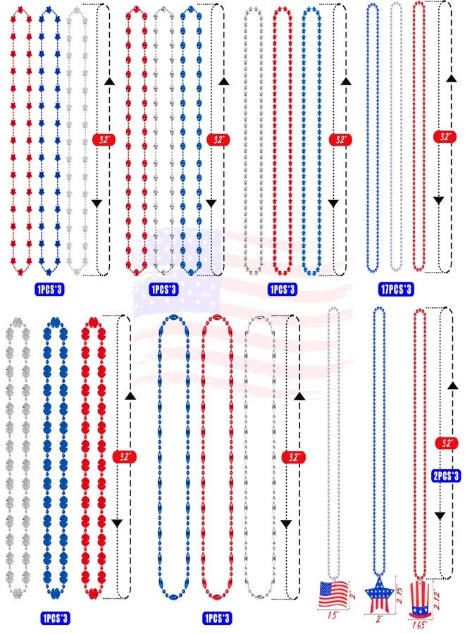 Moon Boat 72PCS 4th of July Accessories Necklaces: Blue White and Red Beads Bulk, Patriotic Party Independence Memorial Day Favors Toys Decorations - Image 4