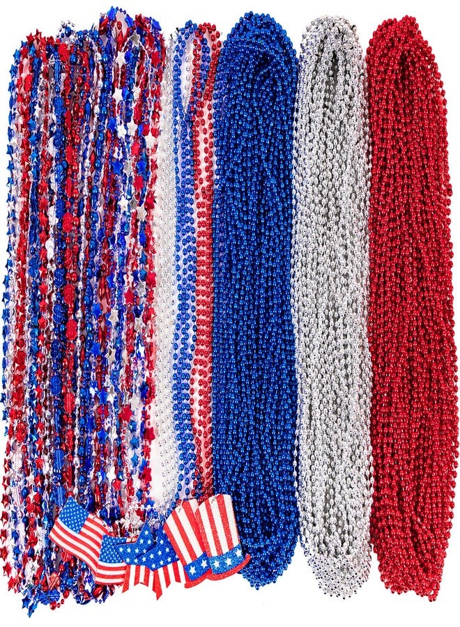 Moon Boat 72PCS 4th of July Accessories Necklaces: Blue White and Red Beads Bulk, Patriotic Party Independence Memorial Day Favors Toys Decorations - Image 1