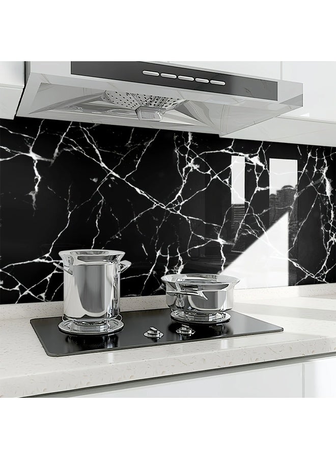 زيمي ملصقات مطبخ ذاتية اللصق، لفة واحدة، ملصقات حائط ذاتية اللصق مقاومة للماء والزيت، ورق حائط لتجديد أسطح الموقد والخزائن والبلاط السيراميكي، ورق حائط من الرخام لحوض الغسيل في الحمام، ملصقات حائط من الرخام (أسود) - Image 2