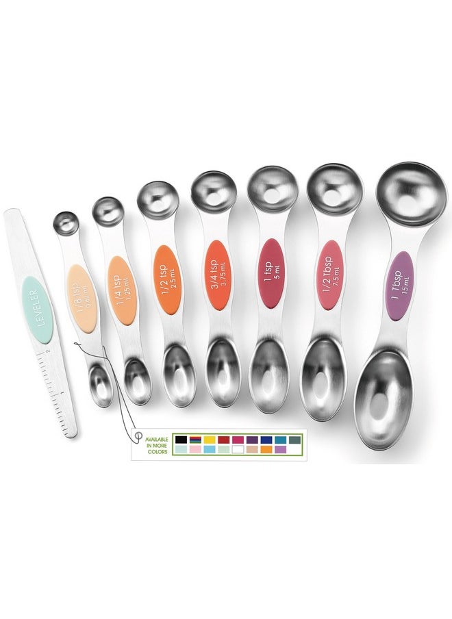Spring Chef Spring Chef Stainless Steel Metal Magnetic Measuring Spoons Set of 8 with Leveler, Heavy Duty Nesting Teaspoon & Tablespoon Measuring Spoons, Kitchen Gadgets for Baking & Cooking - Desert Sunset  - Image 1