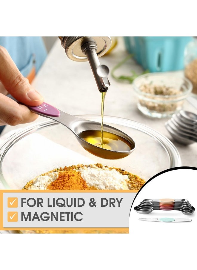 Spring Chef Spring Chef Stainless Steel Metal Magnetic Measuring Spoons Set of 8 with Leveler, Heavy Duty Nesting Teaspoon & Tablespoon Measuring Spoons, Kitchen Gadgets for Baking & Cooking - Desert Sunset  - Image 4
