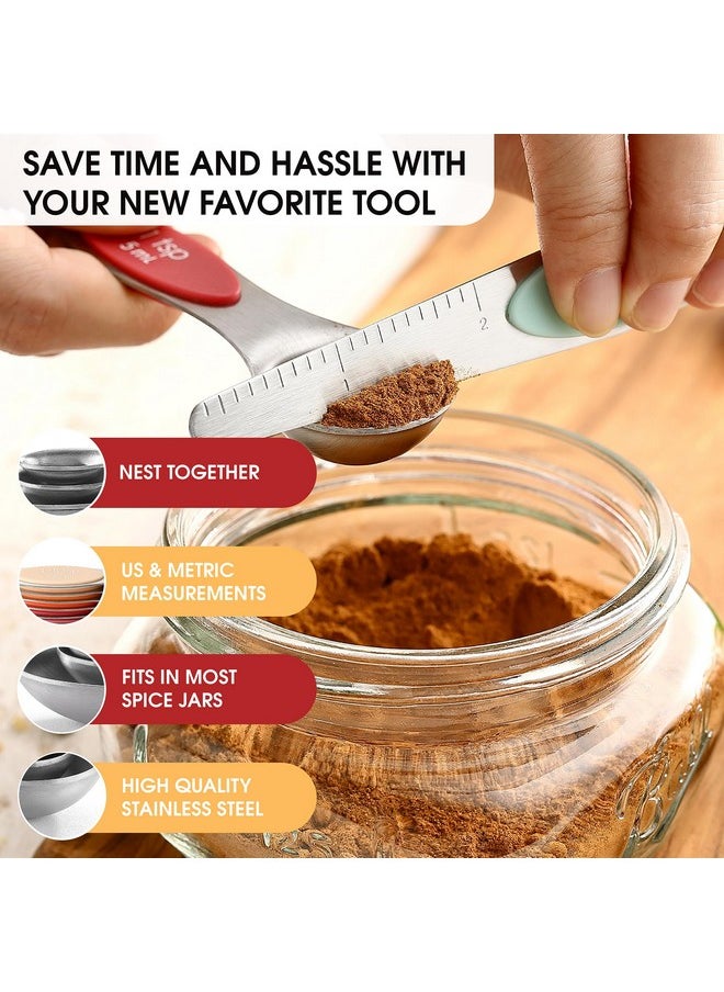 Spring Chef Spring Chef Stainless Steel Metal Magnetic Measuring Spoons Set of 8 with Leveler, Heavy Duty Nesting Teaspoon & Tablespoon Measuring Spoons, Kitchen Gadgets for Baking & Cooking - Desert Sunset  - Image 5