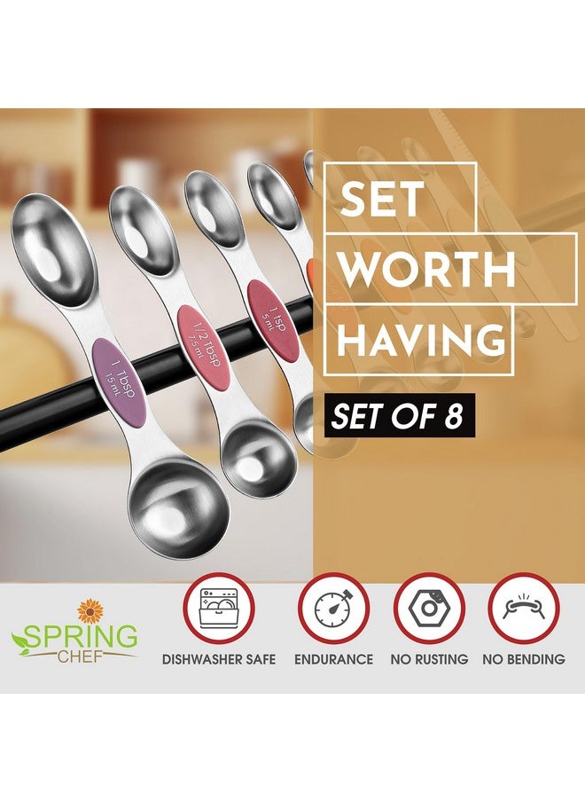 Spring Chef Spring Chef Stainless Steel Metal Magnetic Measuring Spoons Set of 8 with Leveler, Heavy Duty Nesting Teaspoon & Tablespoon Measuring Spoons, Kitchen Gadgets for Baking & Cooking - Desert Sunset  - Image 2