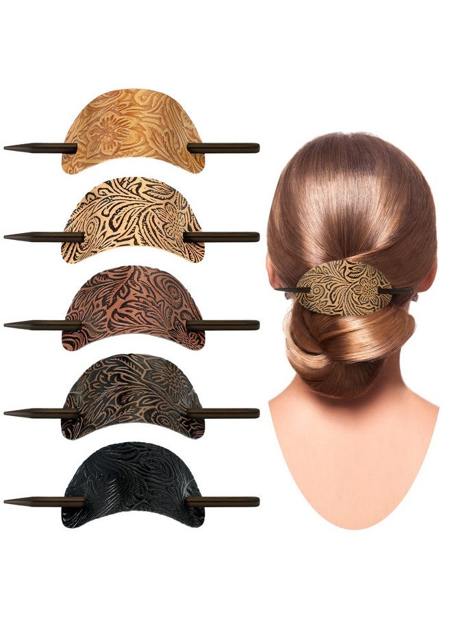 چوينت مشبك شعر من الجلد مع مشبك شعر من الجلد الصناعي وربطة شعر من الجلد وعصا شريحة شعر بيضاوية الشكل ودبابيس شعر على شكل ذيل حصان وحوامل شعر للنساء والفتيات (نمط عتيق 5) - Image 1