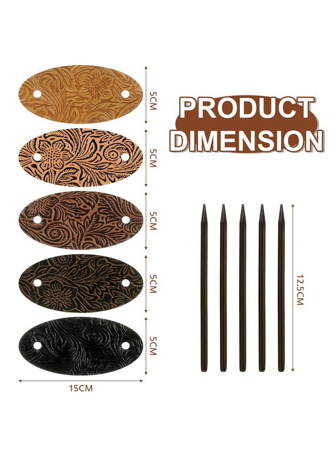 چوينت مشبك شعر من الجلد مع مشبك شعر من الجلد الصناعي وربطة شعر من الجلد وعصا شريحة شعر بيضاوية الشكل ودبابيس شعر على شكل ذيل حصان وحوامل شعر للنساء والفتيات (نمط عتيق 5) - Image 2