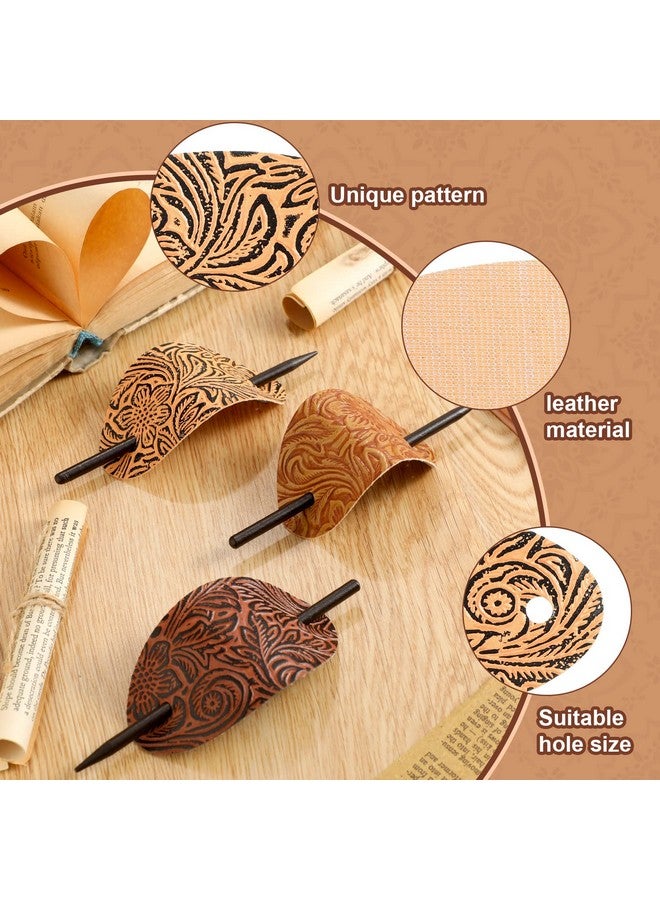 چوينت مشبك شعر من الجلد مع مشبك شعر من الجلد الصناعي وربطة شعر من الجلد وعصا شريحة شعر بيضاوية الشكل ودبابيس شعر على شكل ذيل حصان وحوامل شعر للنساء والفتيات (نمط عتيق 5) - Image 3