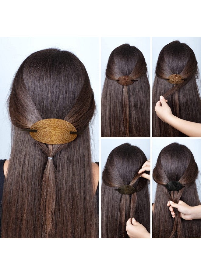 چوينت مشبك شعر من الجلد مع مشبك شعر من الجلد الصناعي وربطة شعر من الجلد وعصا شريحة شعر بيضاوية الشكل ودبابيس شعر على شكل ذيل حصان وحوامل شعر للنساء والفتيات (نمط عتيق 5) - Image 5