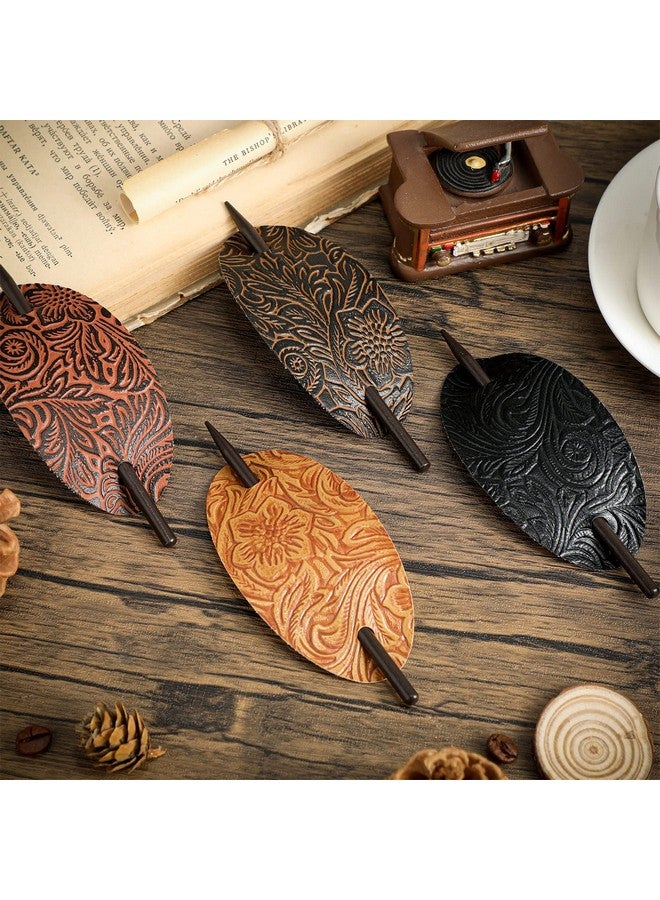 چوينت مشبك شعر من الجلد مع مشبك شعر من الجلد الصناعي وربطة شعر من الجلد وعصا شريحة شعر بيضاوية الشكل ودبابيس شعر على شكل ذيل حصان وحوامل شعر للنساء والفتيات (نمط عتيق 5) - Image 4