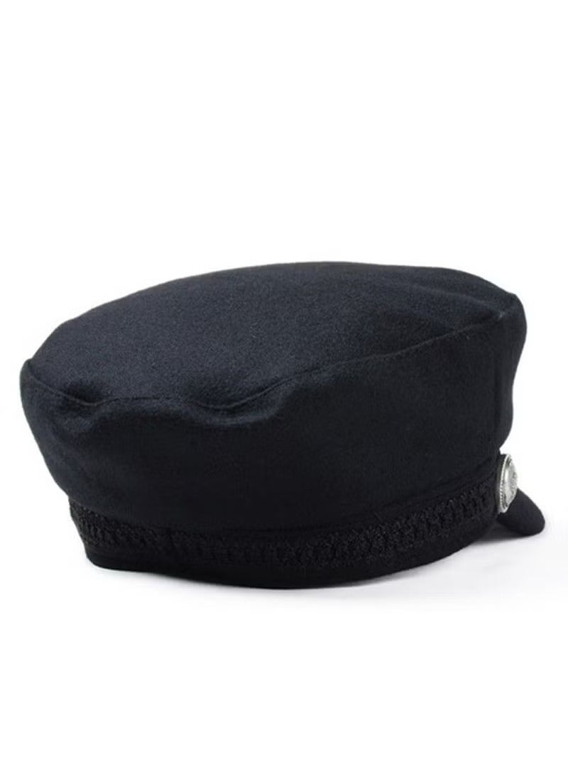 Casual Cap, Wool Blend Baker  Peaked Cap Newsboy Hat Cap Black - Image 4
