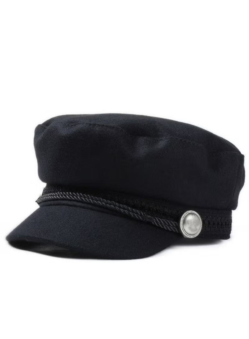Casual Cap, Wool Blend Baker  Peaked Cap Newsboy Hat Cap Black - Image 1