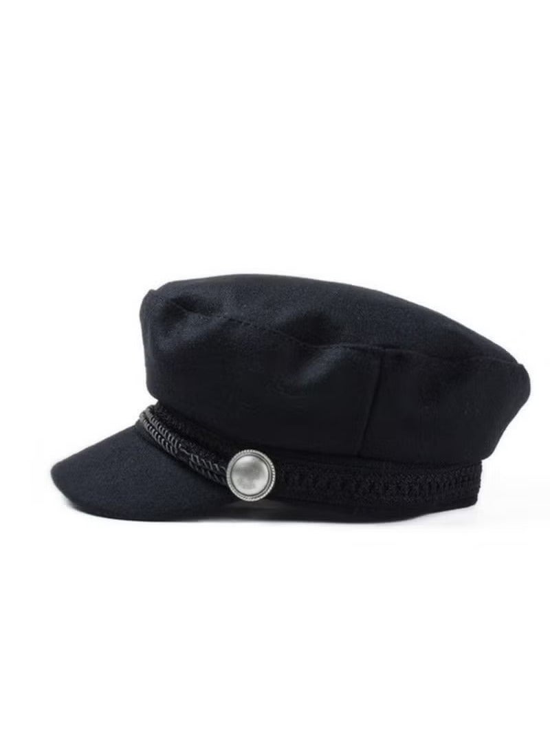 Casual Cap, Wool Blend Baker  Peaked Cap Newsboy Hat Cap Black - Image 3