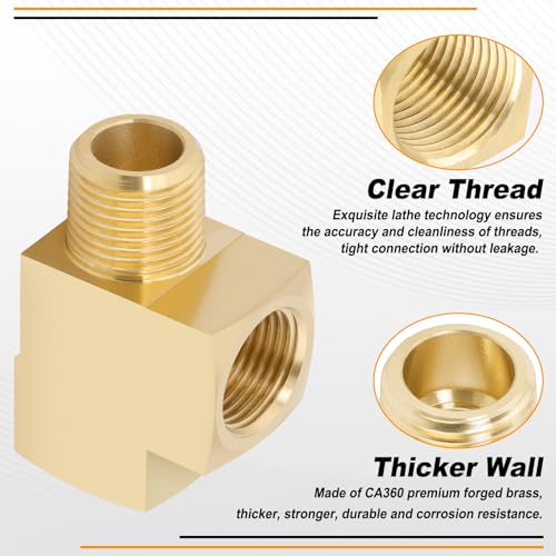KOOTANS 4 Pack Brass Tee Fittings 3/8" NPT Female to 3/8" NPT Female to 3/8" NPT Male Barstock Street Tee Fittings 3 Way Brass Pipe Fitting - Image 3
