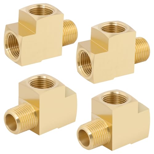 KOOTANS 4 Pack Brass Tee Fittings 3/8" NPT Female to 3/8" NPT Female to 3/8" NPT Male Barstock Street Tee Fittings 3 Way Brass Pipe Fitting - Image 1