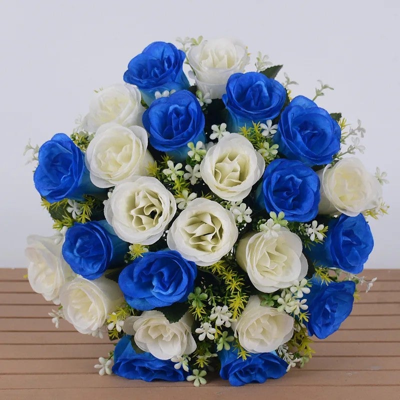 Bluejw Handmade 24-Head Silk Rose Bouquet with Dried Plants - Thanksgiving Valentine's Day Christmas Home Decor Wedding Aisle Runner - Image 1
