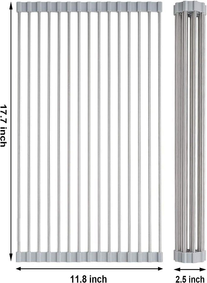 منصة تصريف المطبخ. تصريف صحون السيليكون القابلة للطي. غسيل الفواكه والخضروات ورف التخزين. الرمادي. مناسب لبيئات المطبخ المختلفة - Image 2