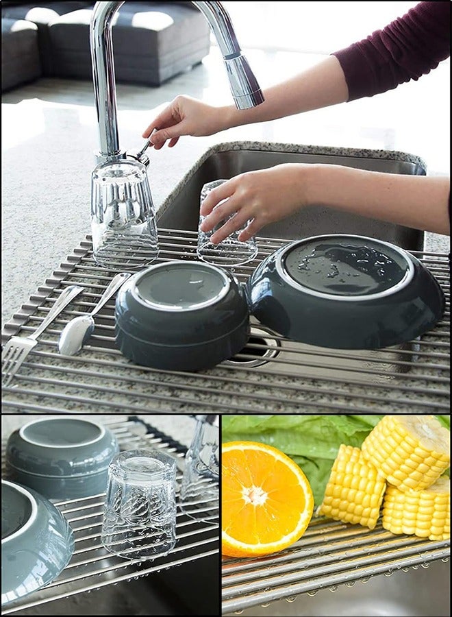 منصة تصريف المطبخ. تصريف صحون السيليكون القابلة للطي. غسيل الفواكه والخضروات ورف التخزين. الرمادي. مناسب لبيئات المطبخ المختلفة - Image 5