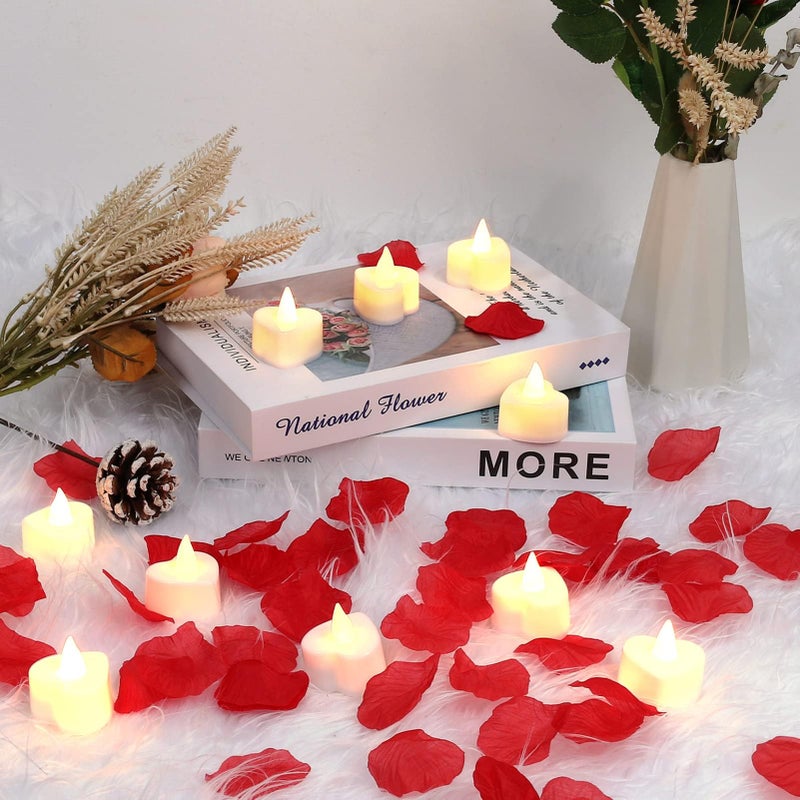 Childom Valentines Decorations,Red Rose Petals and Candles Set,1000 Pcs Fake Rose Petals with 24 Pcs LED Heart Candles,Silk Roses Petals for Romantic Night Decorations for Bedroom,Welcome Home - Image 5
