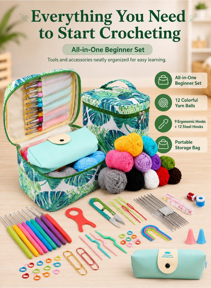 88 Pcs Crochet Starter Kit for Beginners, All-in-One Crochet Hook Set with 12 Yarn Balls, Tools and Portable Organizer Bag for Adults and Kids - Image 3